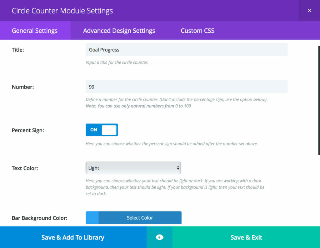 divi circle counter setup