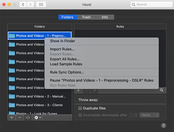 Importing rules for a folder in Hazel