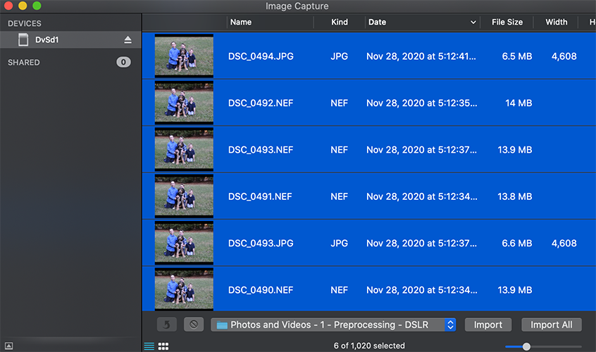 Importing photos from an SD card with Image Capture
