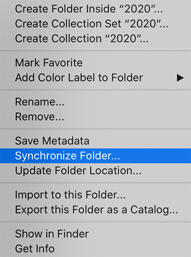 Synchronizing a folder in Lightroom